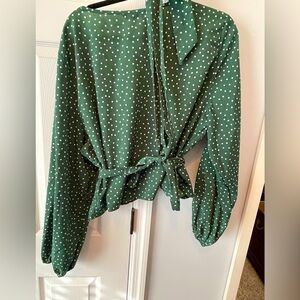 Green Polka Dot Wrap Top with Bow Detail🎀